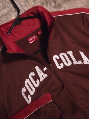 Coca Cola Women's Cropped Burgundy Track Jacket Sweater